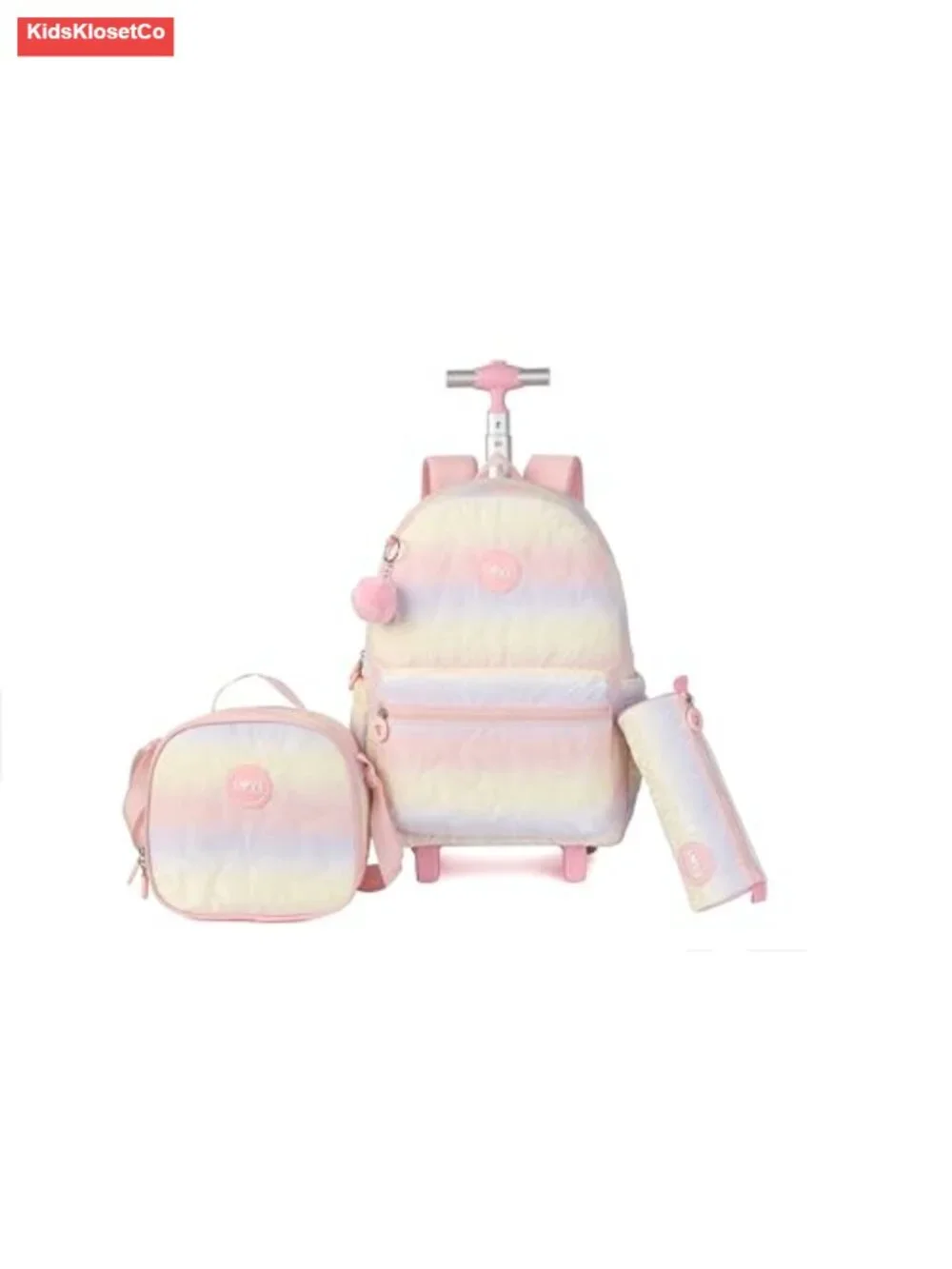 Rolling Backpack with Lunch Box 3pc Set, Kids Wheeled School Bag, Girls Rolling